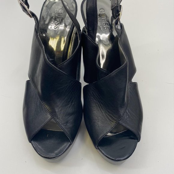 GUESS BY MARCIANO BLACK LEATHER HEELS - Picture 2 of 5